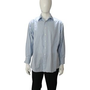 Ike Behar New York Button Down Shirt Mens 16.5 Blue Stripe Cotton